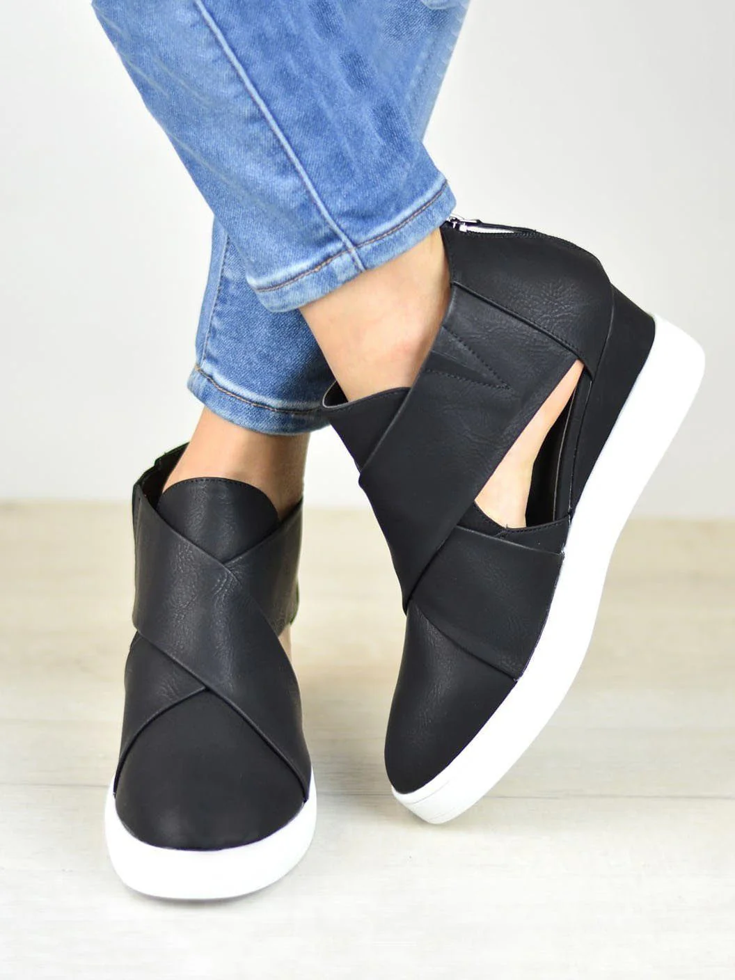 Women Spring Cut Out Ankle Boots Wedge Sneakers Plus Size Shoes - Image 22
