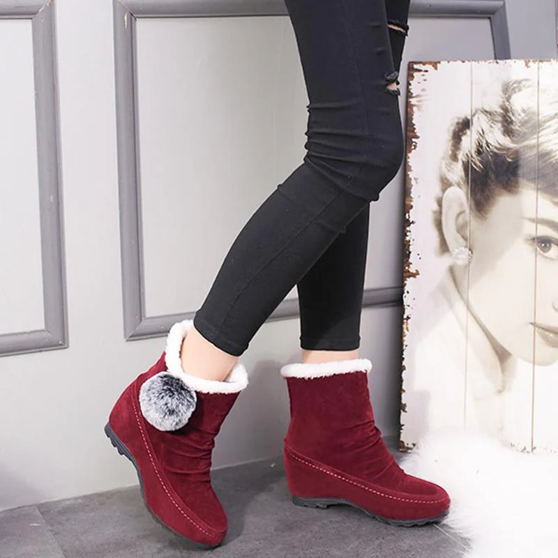 Women Suede Hairball Round Toe Wedges Shoes - Image 10