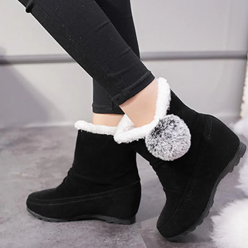 Women Suede Hairball Round Toe Wedges Shoes - Image 11