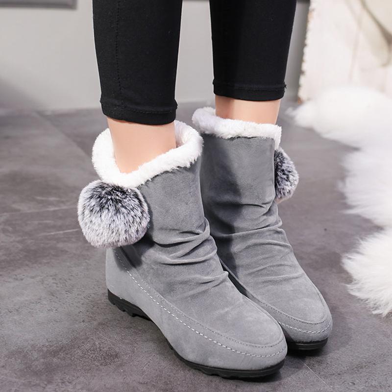Women Suede Hairball Round Toe Wedges Shoes - Image 12