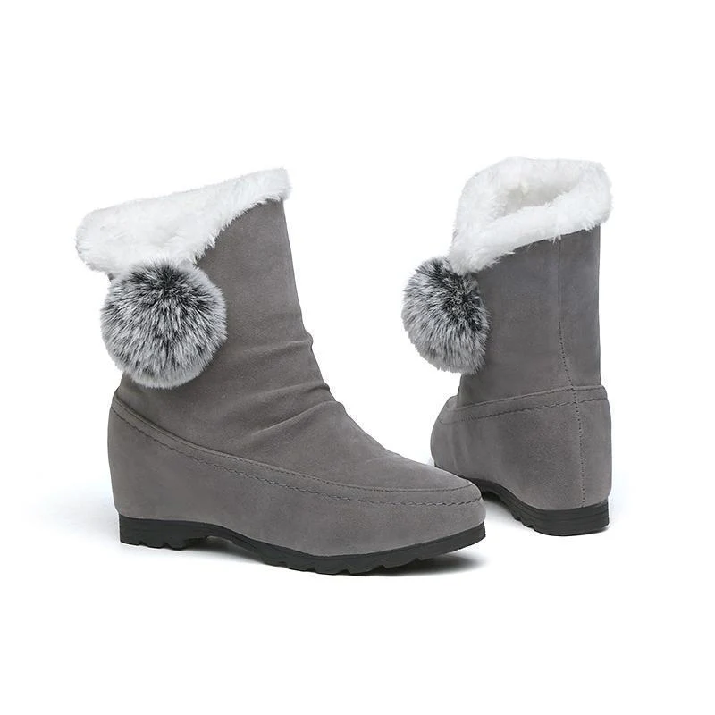 Women Suede Hairball Round Toe Wedges Shoes - Image 13
