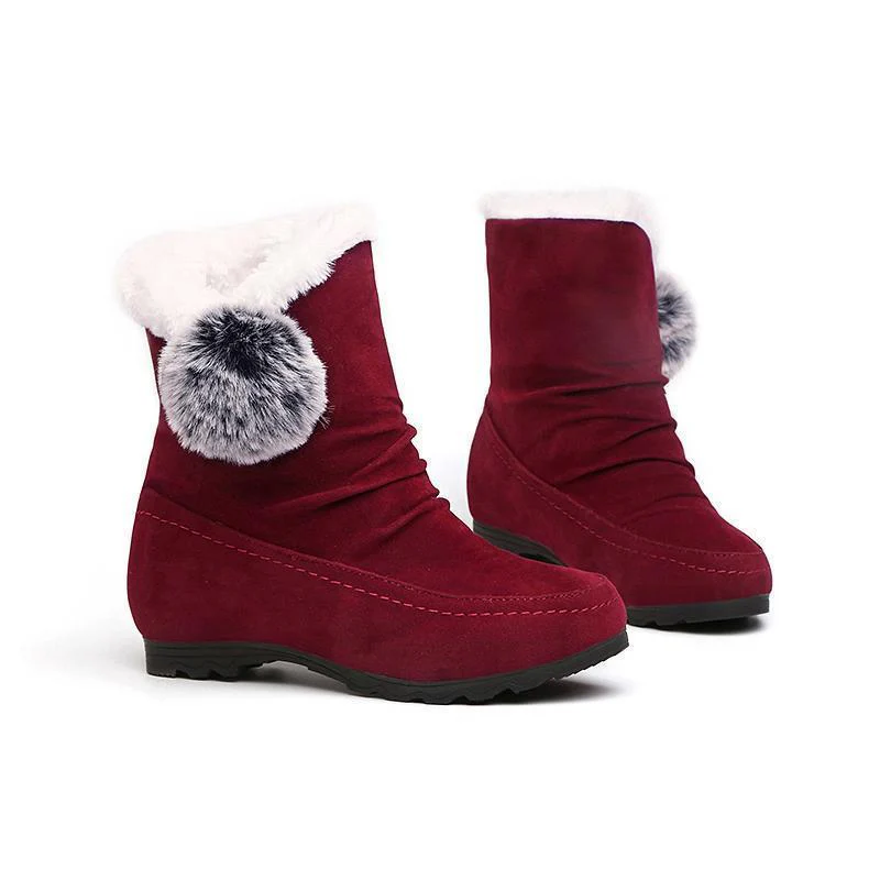Women Suede Hairball Round Toe Wedges Shoes - Image 14