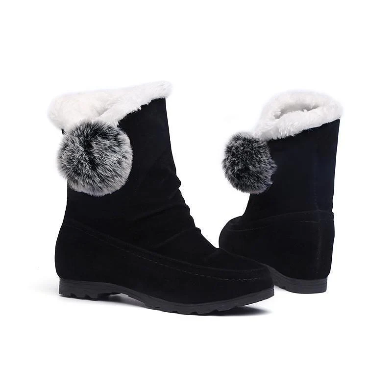 Women Suede Hairball Round Toe Wedges Shoes - Image 15