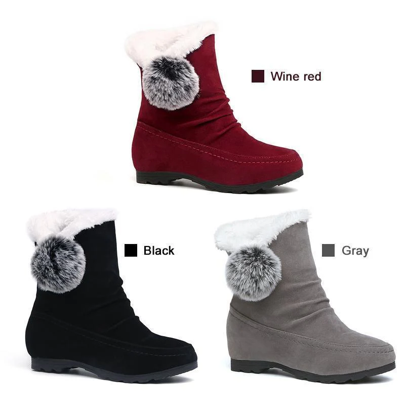 Women Suede Hairball Round Toe Wedges Shoes - Image 16