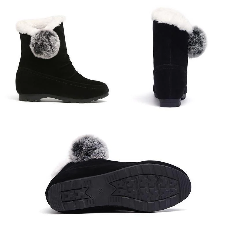 Women Suede Hairball Round Toe Wedges Shoes - Image 2