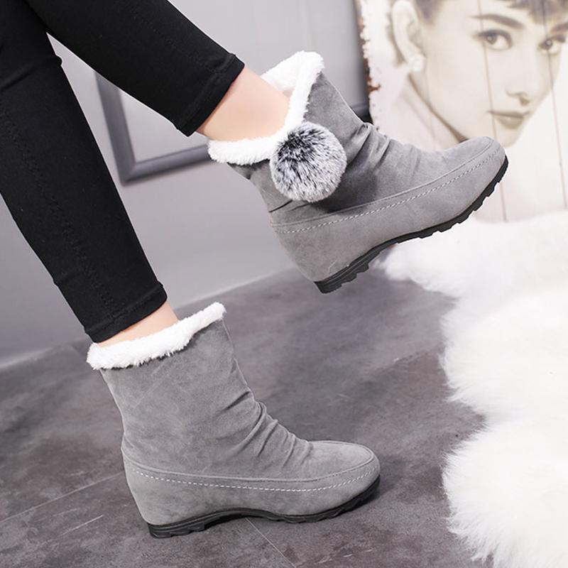 Women Suede Hairball Round Toe Wedges Shoes - Image 3
