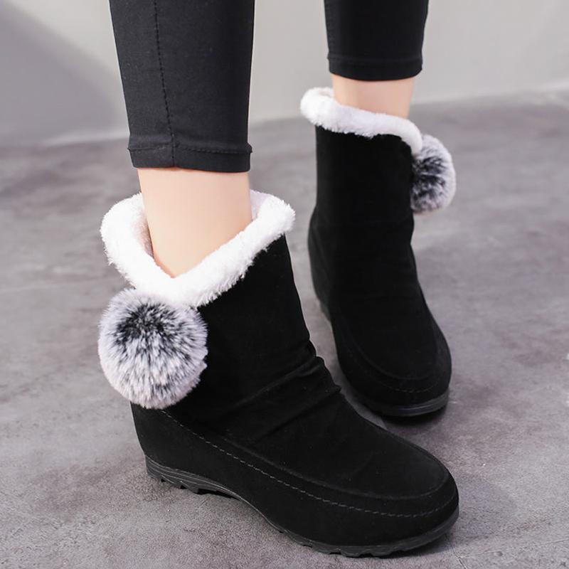 Women Suede Hairball Round Toe Wedges Shoes - Image 5