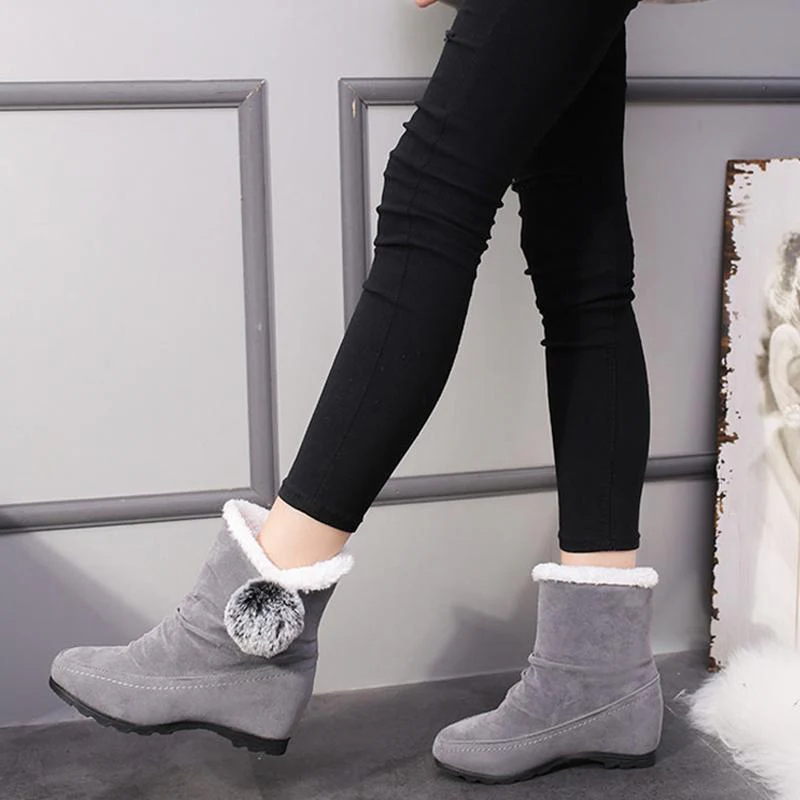 Women Suede Hairball Round Toe Wedges Shoes - Image 6