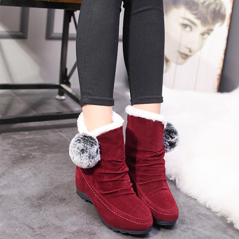 Women Suede Hairball Round Toe Wedges Shoes - Image 7