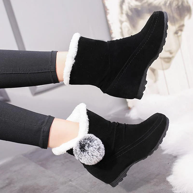 Women Suede Hairball Round Toe Wedges Shoes - Image 8