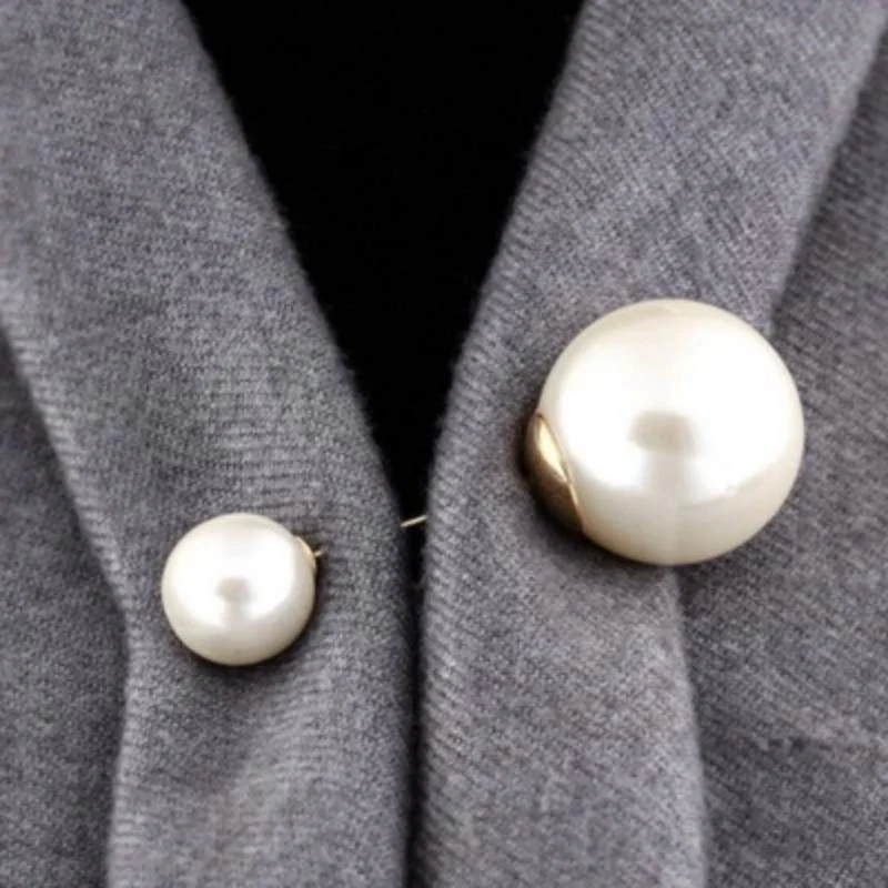 Women Vintage Pins Double Head Simulation Pearl Big Brooches, 5PCs - Image 10