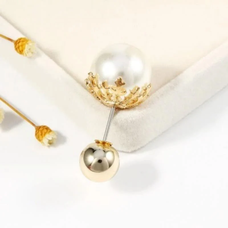 Women Vintage Pins Double Head Simulation Pearl Big Brooches, 5PCs - Image 4