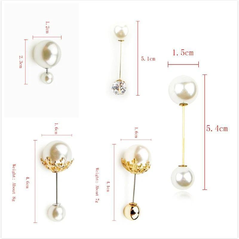 Women Vintage Pins Double Head Simulation Pearl Big Brooches, 5PCs - Image 9