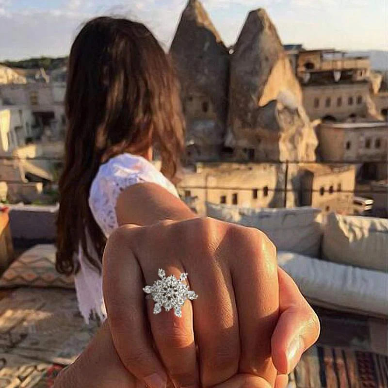 Women's Adjustable Rotating Ring Snowflake Heart-shaped Ring Box With LED - Image 2