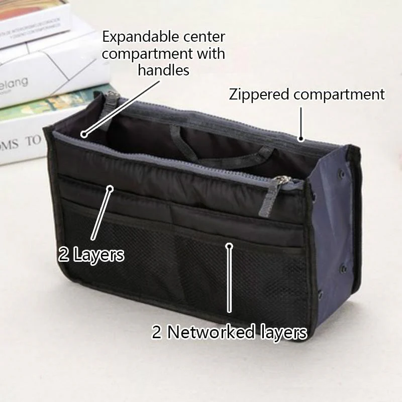 Women's Bag Practical Handbag Purse Nylon Dual Organizer Insert Cosmetic Storage - Image 7