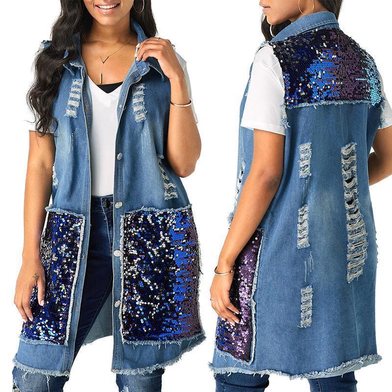 Womens Casual Vintage Sleeveless Denim Jean Vest Jacket - Image 6