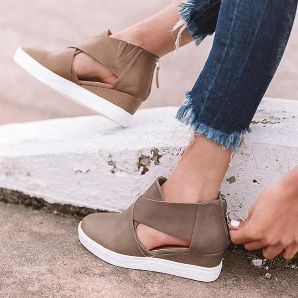 Women's Cut-Out Wedge Sneakers Back Zipper Shoes - Image 8