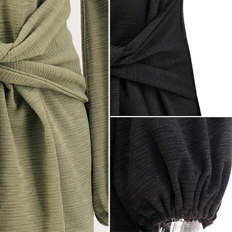 Women's Elegant Knitted Bodycon Tie Waist Sweater Pencil Dress - Image 5