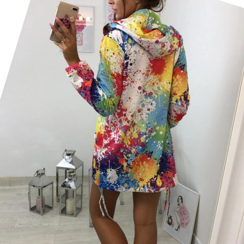 Womens Tie dyeing Print Feminino Casual Pockets Overcoat - Image 4