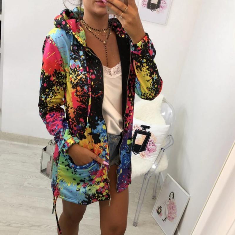 Womens Tie dyeing Print Feminino Casual Pockets Overcoat - Image 7