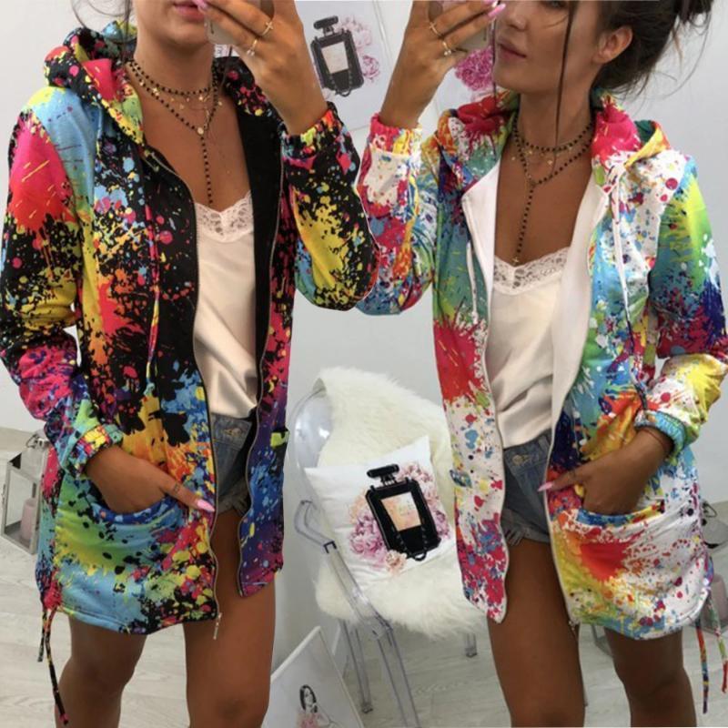 Womens Tie dyeing Print Feminino Casual Pockets Overcoat - Image 9