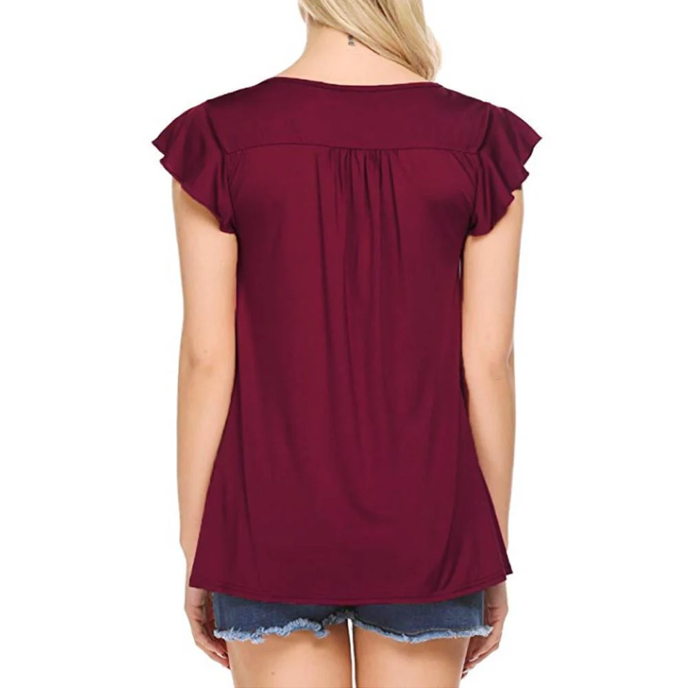 Women's V Neck Pleated Tunic Tops - Image 2